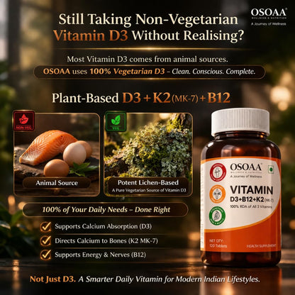 OSOAA Vitamin D3 K2 MK7 Supplement - 60 Tablets | Vitamin D3 (600 IU) | Promotes Calcium Absorption, Bone Health, Muscle Strength & Immunity | Plant Based- Lichen Source
