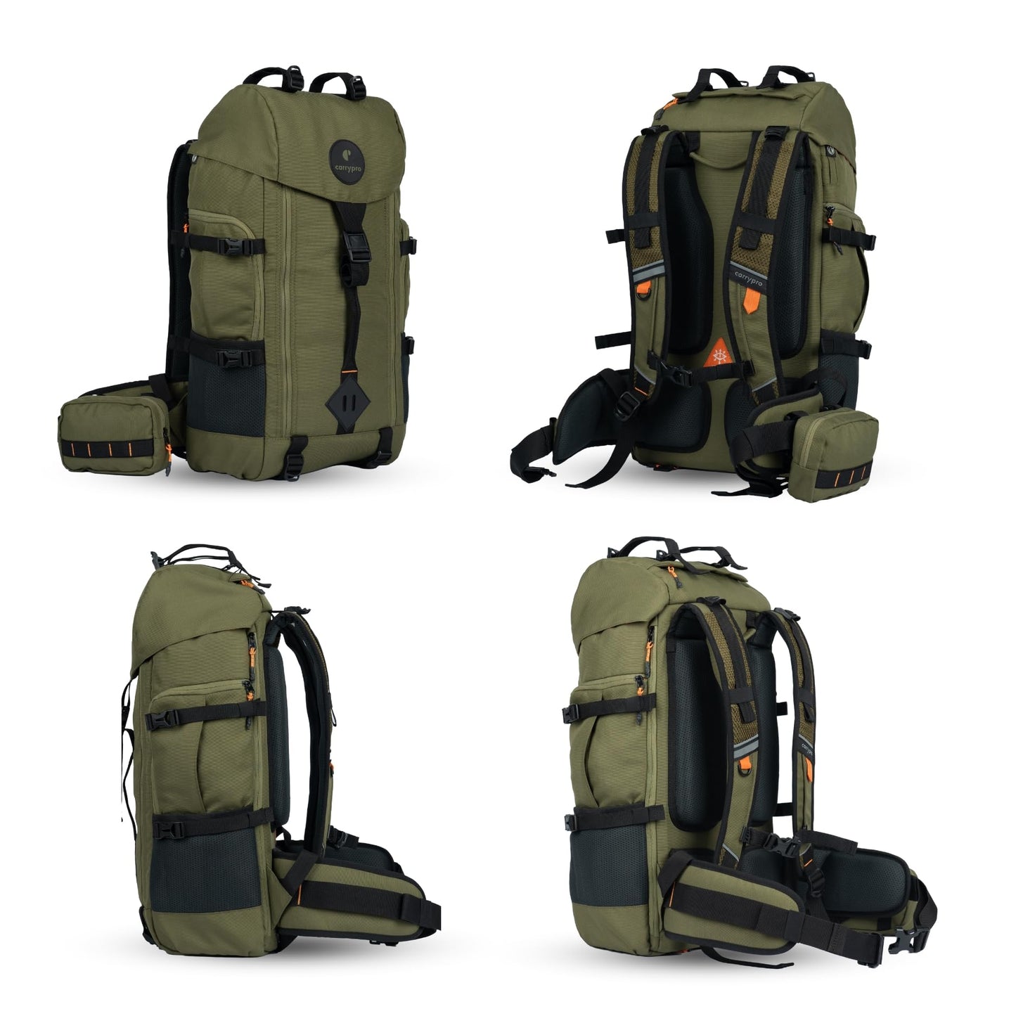 CarryPro HOBO40 v2.0– 40L Functional Travel Backpack for Men & Women, Camping, Biking, Trip, Trekking Bag, Fits 15.6 Laptop, Water-Resistant with Rain Cover & Travel Pouch, 2-Year Warranty(OliveGreen)