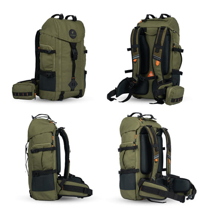 CarryPro HOBO40 v2.0– 40L Functional Travel Backpack for Men & Women, Camping, Biking, Trip, Trekking Bag, Fits 15.6 Laptop, Water-Resistant with Rain Cover & Travel Pouch, 2-Year Warranty(OliveGreen)