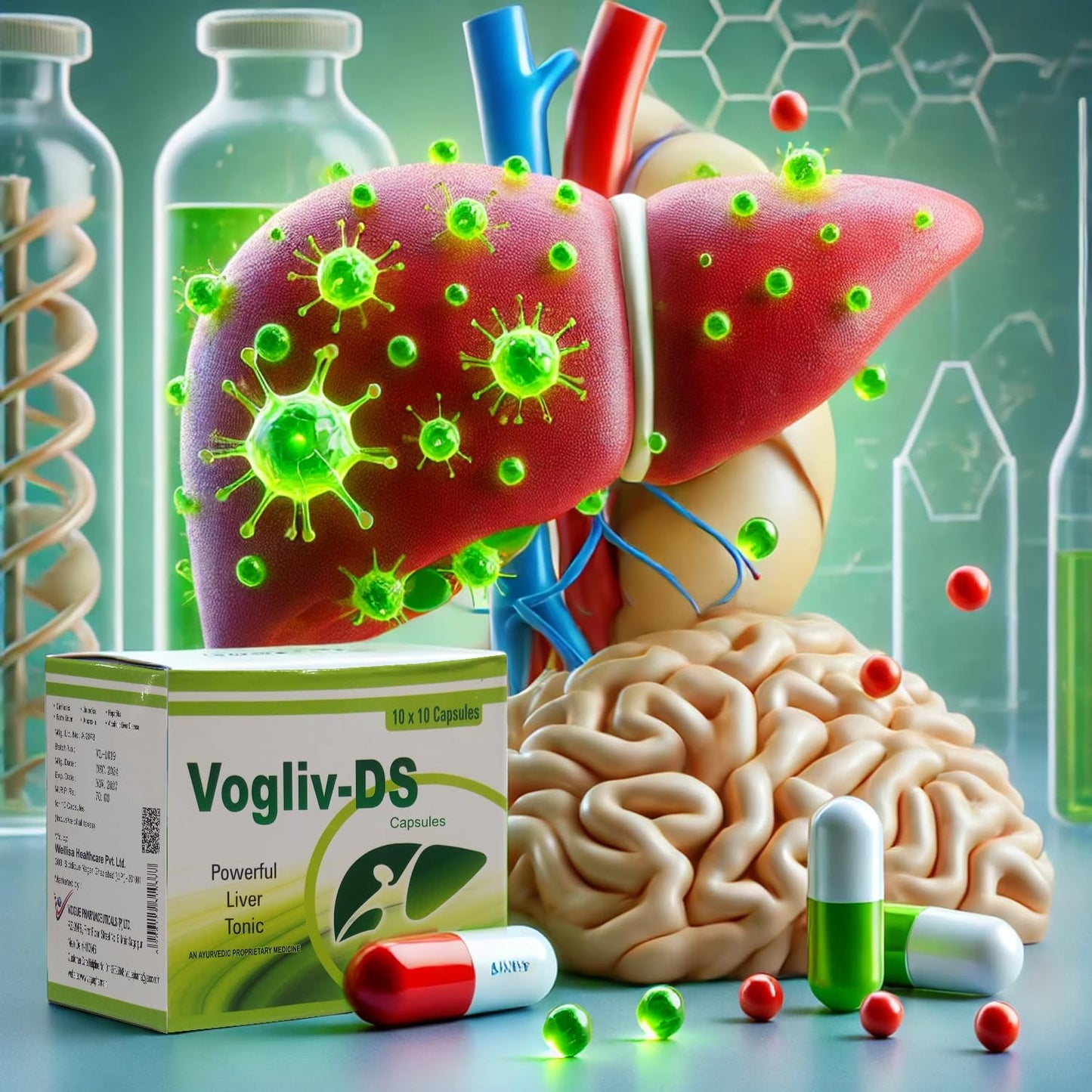 Vogue Wellness VOGLIV-DS Ayurvedic Liver Tonic Capsules – Herbal Liver Detox & Regeneration Supplement | Supports Digestion & Fatty Liver Health | 10 X 10 Capsules
