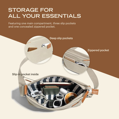 DailyObjects Unisex All Sunday Sling Crossbody Bag | Cotton Canvas Purse With Slip Pockets | Zip Closure | Storage Space For Essentials | Relaxed and Functional Shoulder Handbag | Handcrafted White