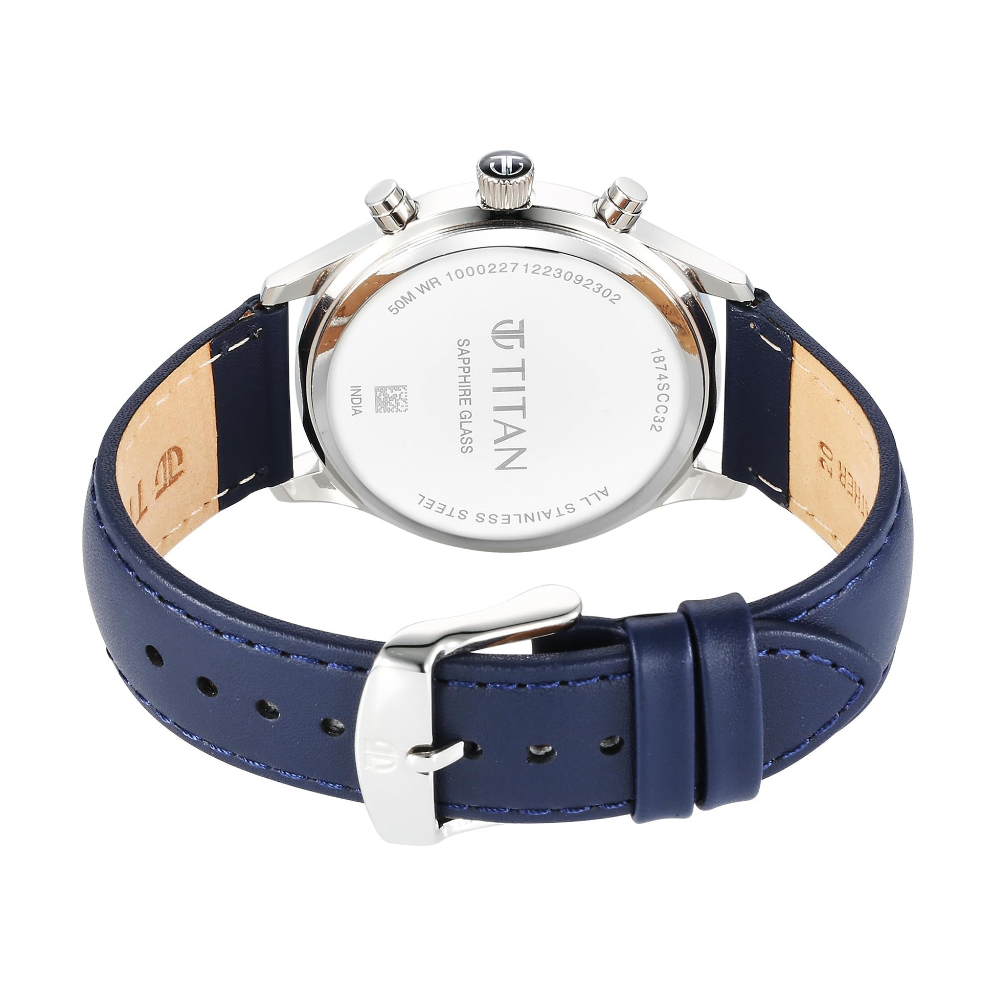 Titan Sapphire Quartz Multifunction Silver Dial Leather Strap Watch for- image 5