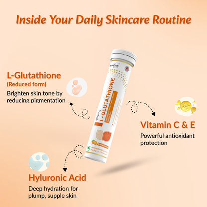 Nutricult L-Glutathione 550mg - 20 Effervescent Tablets Glutathione Effervescent Tablets for Glowing Skin with Hyaluronic Acid Vitamin C & Vitamin E | Skin Glow Supplement For Clear Skin | Watermelon