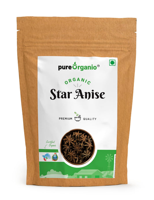 Pure Organio Organic Star Anise Spices Whole Chakri Phool Khada Masala For Cooking NPOP Organic Certified (50 Gm)