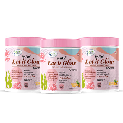 Fytika Let It Glow 200G Each (Pineapple, Pack of 3) Marine Collagen Supplement for Men & Women|L- Glutathione, Vitamin C, Sesbania Agati Extract|Promotes Healthy Skin, Hairs and Nails