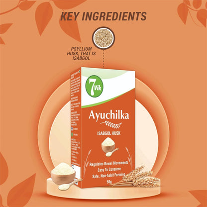 7vik Isabgol Husk (Ayuchilka Psyllium Husk) 100g | Relief from Chronic Constipation & Diarrhea | Fibre Supplement For Digestion | 100% Natural & Non-Habit Forming(Pack of 1 + 1 Free)