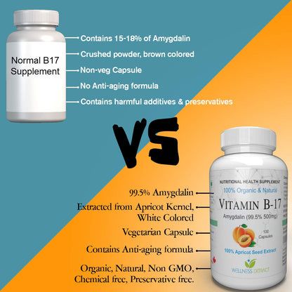 Galaxy Healthcare Vitamin B17 Organic Natural Extract Purest Amygdalin Apricot Kernel -100 Capsules -500mg (Pack of 2 Bottles)