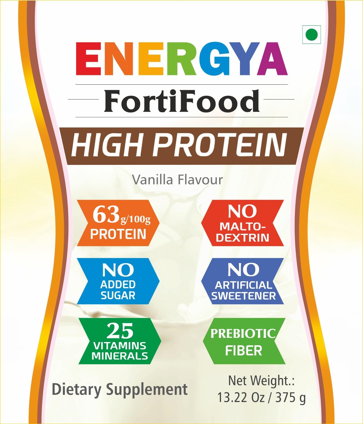 ENERGYA Fortifood High Protein - Dual Protein Source (Dairy + Plant) - Multi-Flavour Taste Makers (Coffee, Mango, Chocolate) - (375gm/ 30 scoops)