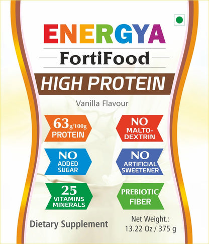 ENERGYA Fortifood High Protein - Dual Protein Source (Dairy + Plant) - Multi-Flavour Taste Makers (Coffee, Mango, Chocolate) - (375gm/ 30 scoops)