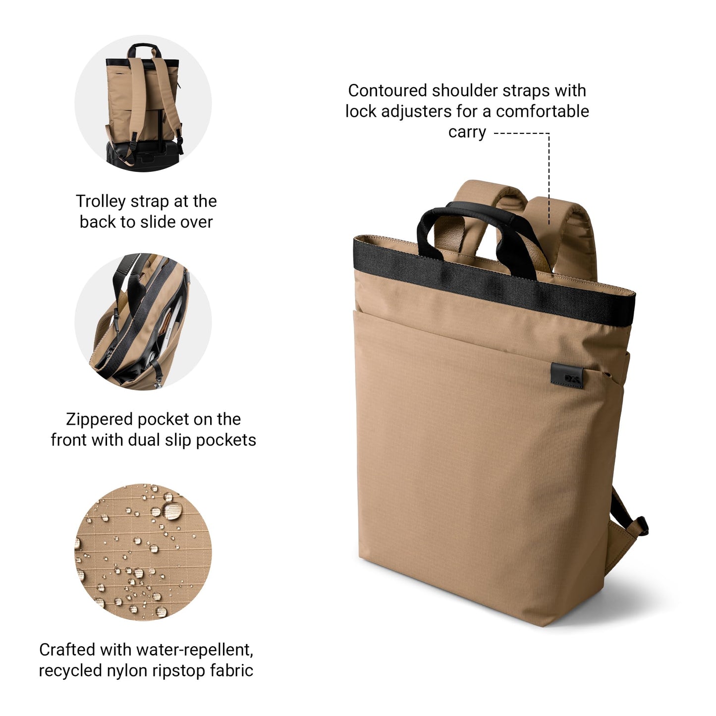 DailyObjects Water Resistant Pivot Carrypack Bag for Men & Women|Fits 13/14/15.6 inch Laptop/Macbook Pro/Air|Lightweight| Backpack (21L)|Office Use/Travel|Multi Pocket|Adjustable Shoulder Strap-Beige