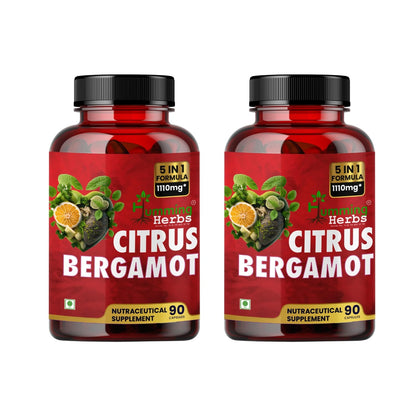 Humming Herbs Citrus Bergamot Capsules 15500mg | Supports Healthy Cholesterol & Heart Function | Enriched with Black Chokeberry, Olive Leaf & Black Pepper | 180 Veg Capsules | Pack Of 2