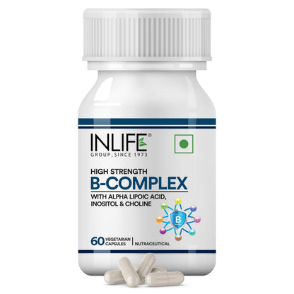 INLIFE B Complex Supplements B1, B2, B3, B5, B6, Biotin, with Vitamin B12, Folic Acid, Alpha Lipoic Acid, Inositol & Choline | | For Men Women - 60 Vegetarian Capsules