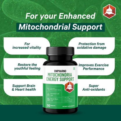 Onpharno Mitochondria Energy Support Supplement for Cellular Wellness & Daily Vitality | Advanced Energy Support Formula | Gluten Free Energy Booster | Supports Brain Function & Immunity - 30 tablets