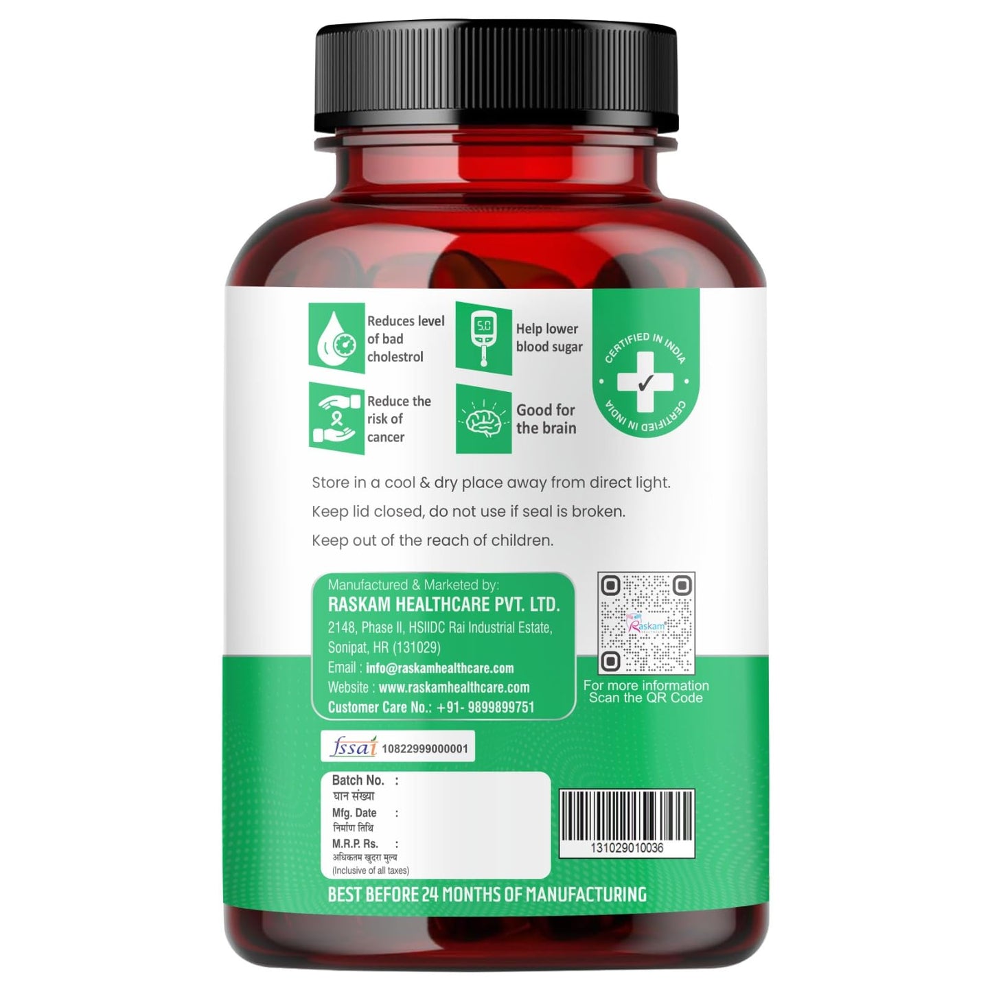 Raskam Green Tea 500 mg Leaf Extract 60 Veg Capsules, Boosts Metabolism, Helps in Fat Loss
