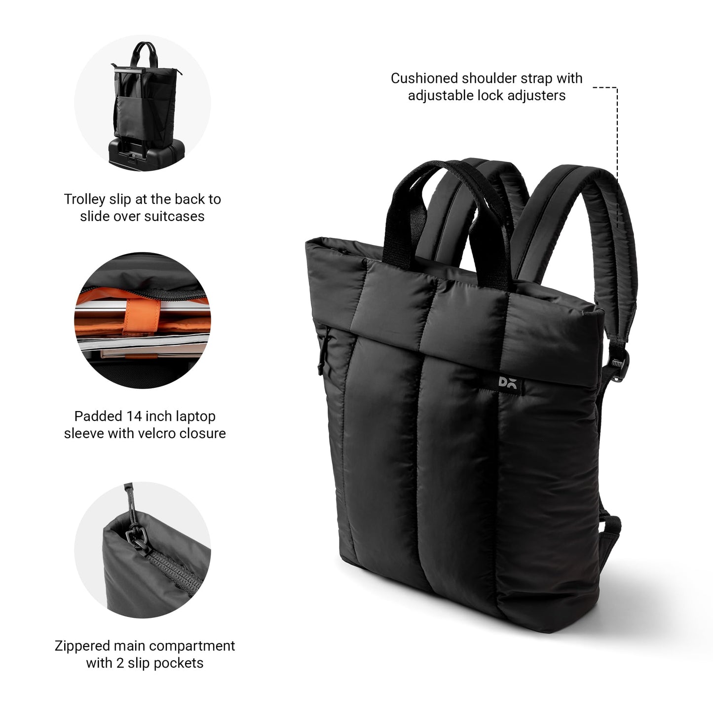 DailyObjects Black Wing Backpack (17L) Bag for Men & Women|Fits 13/14 inch Laptop/Macbook Pro/Air Ipad|Lightweight| Durable Backpack |Padded Straps|Office/Daily Use/Travel/Work|Multi Compartments
