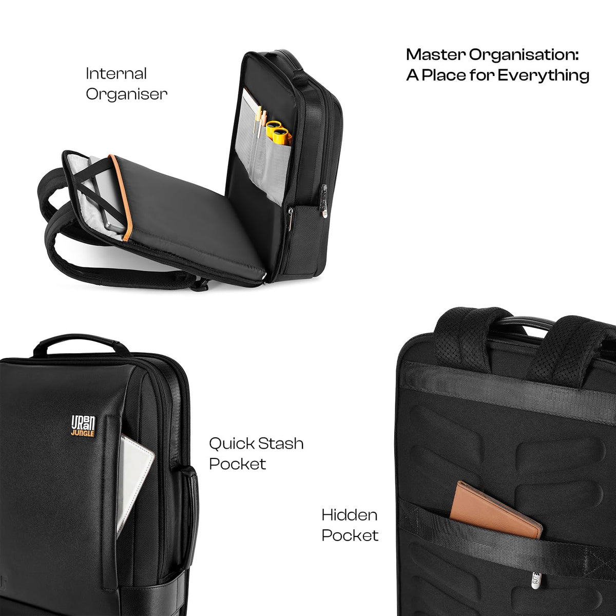 Urban Jungle by Safari, Laptop Backpack for Men and Women | USB Charging Port | Trolley Sleeve | 15.6 Inch Laptop Sleeve | Water Resistant | Office & Travel Bag | Black
