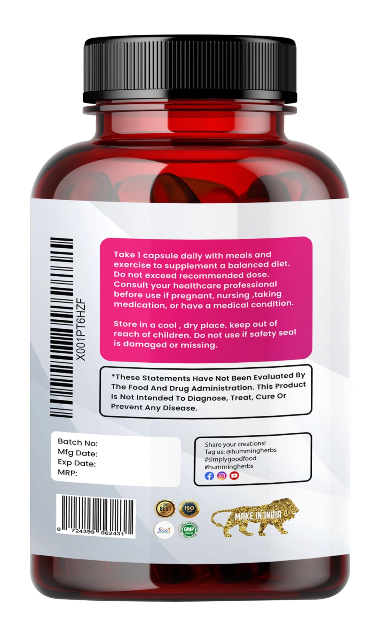 Humming Herbs Turkesterone Ecdysterone Ajuga Turkestanica Supplement with Tongkat Ali Horny Goat weed & maca | Boost Muscle Growth, Memory Support - 60 Capsules