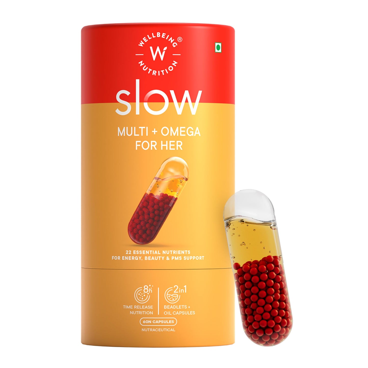 Wellbeing Nutrition Slow Multivitamin & Vegan Omega 3 for Women Biotin, CoQ10, B-Complex, Iron, Zinc, Chromium, +22 Vitamins & 10 Antioxidants | Skin Radiance, Energy, Metabolism, PMS |60 Veg Capsules