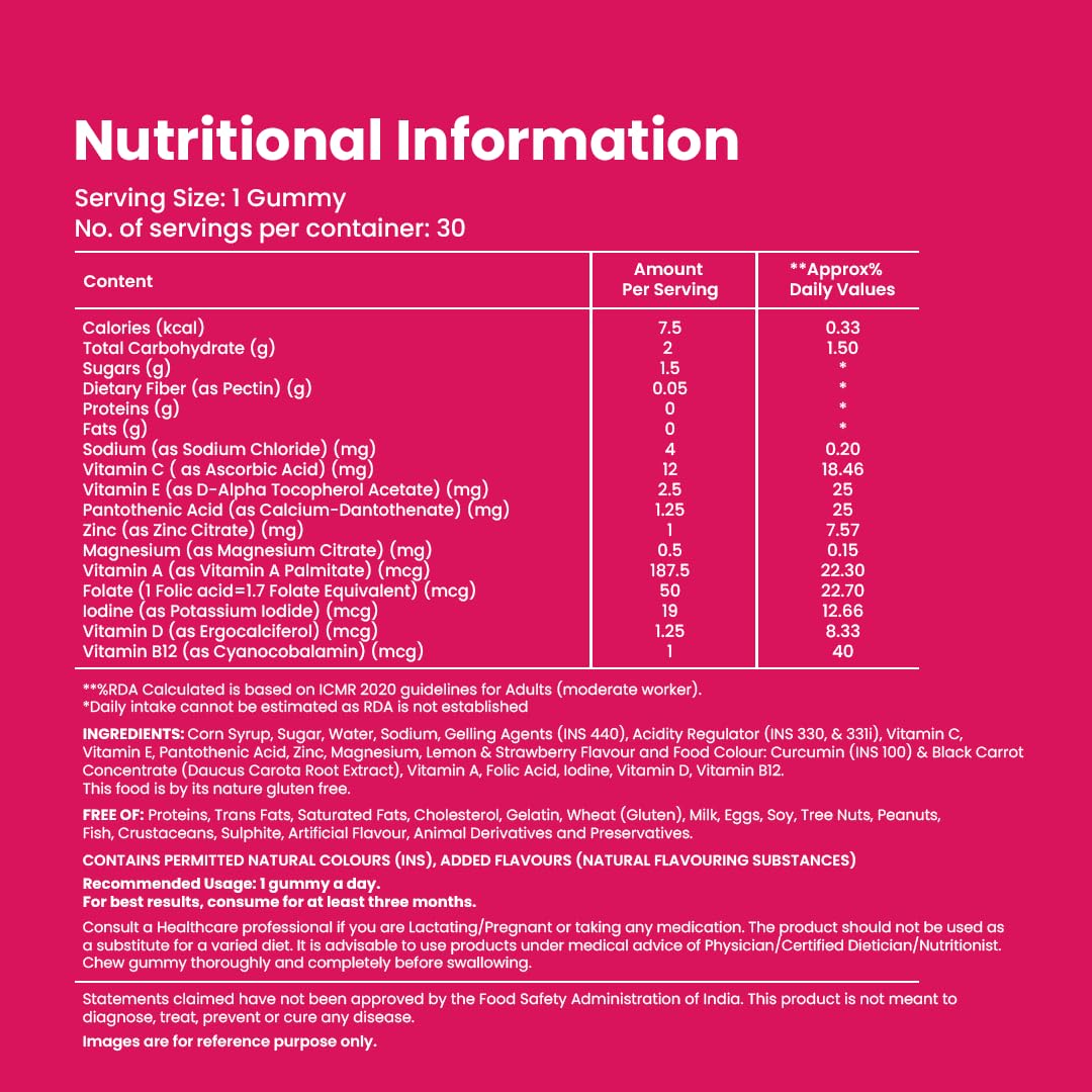 Gytree Iron & Multivitamin Gummies for Women | SunActive Fe for Haemoglobin & Immunity | Vitamins C, D, E, B12, Magnesium & Zinc for Bone, Muscle & Skin Health | Pregnancy Safe | 30+30 Packs