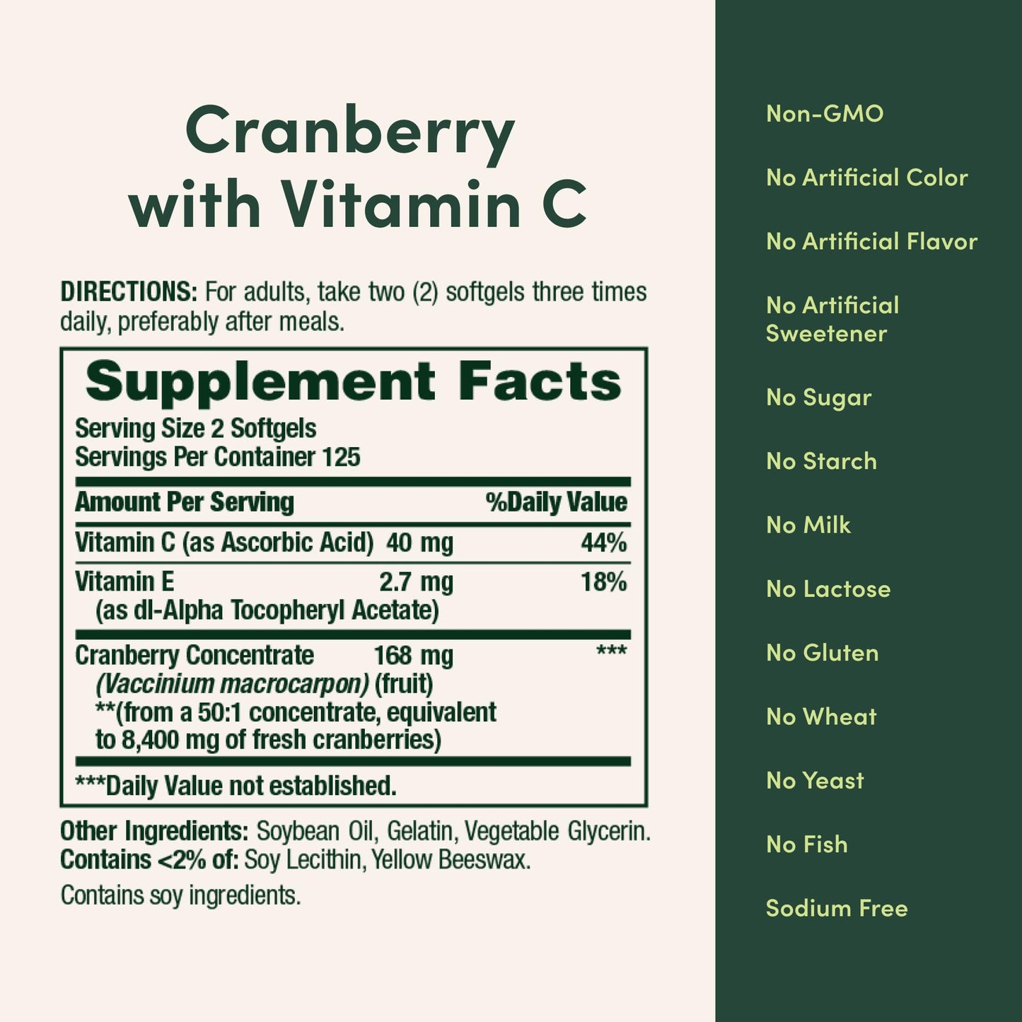 Nature's Bounty Cranberry Softgels, 250 Count