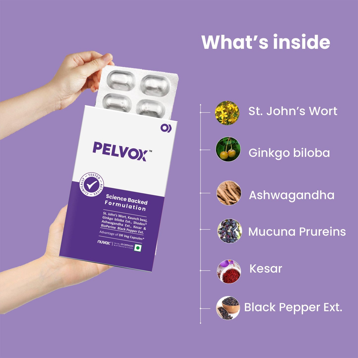Pelvox| St John's Wort, Ashwagandha, Mucuna-Pruriens |Stress relief, stamina & immunity | 30 veg capsules