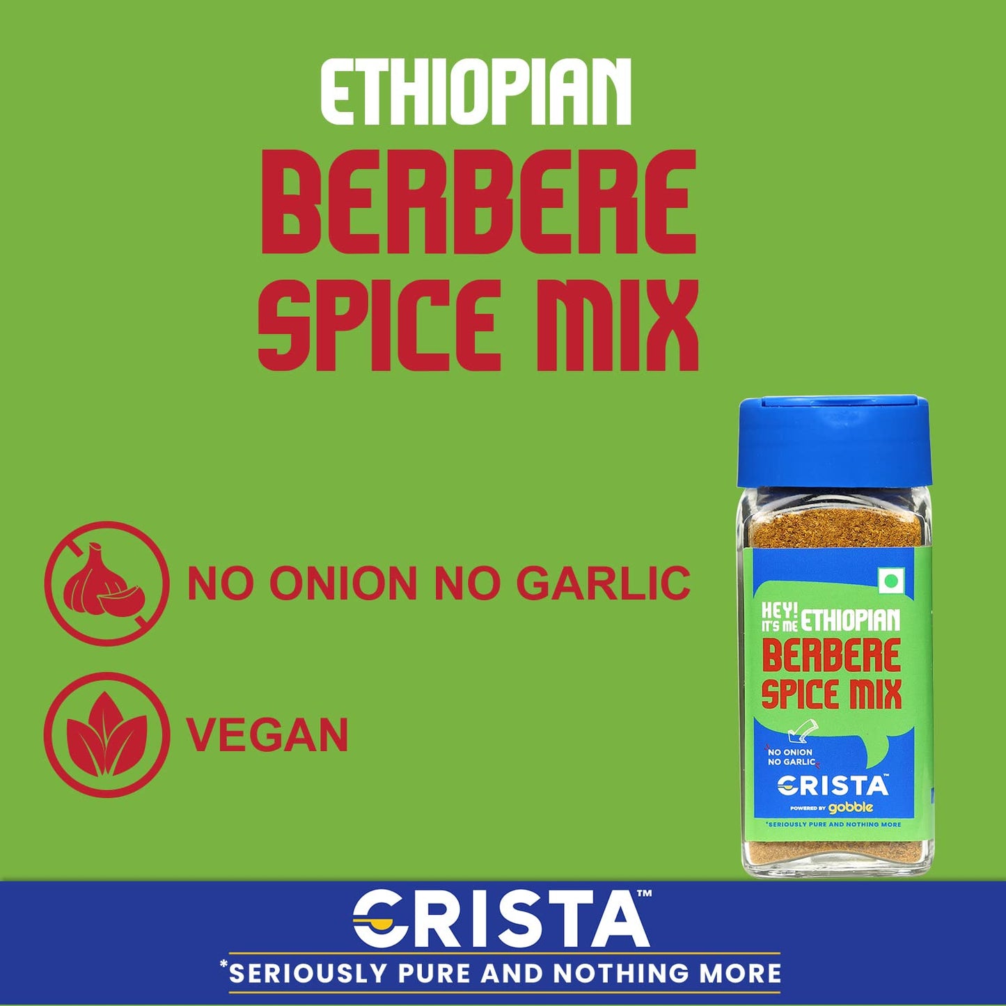 CRISTA Ethiopian Berbere Spice Mix | Vegetable Curry Masala | Vegan | No Onion | No Garlic | Zero added Colours, Fillers, Additives & Preservatives | 50 gms
