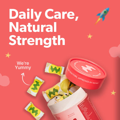 WHELLO Multivitamin Gummies for Kids | 4+ Years | 30 Gummies | With Real fruit and Vegetables , Vitamin D, C, Zinc, K and Vegan | No Added Sugar | Doctor Formulated (Strawberry Flavour), Improves Immunity & Bone heath