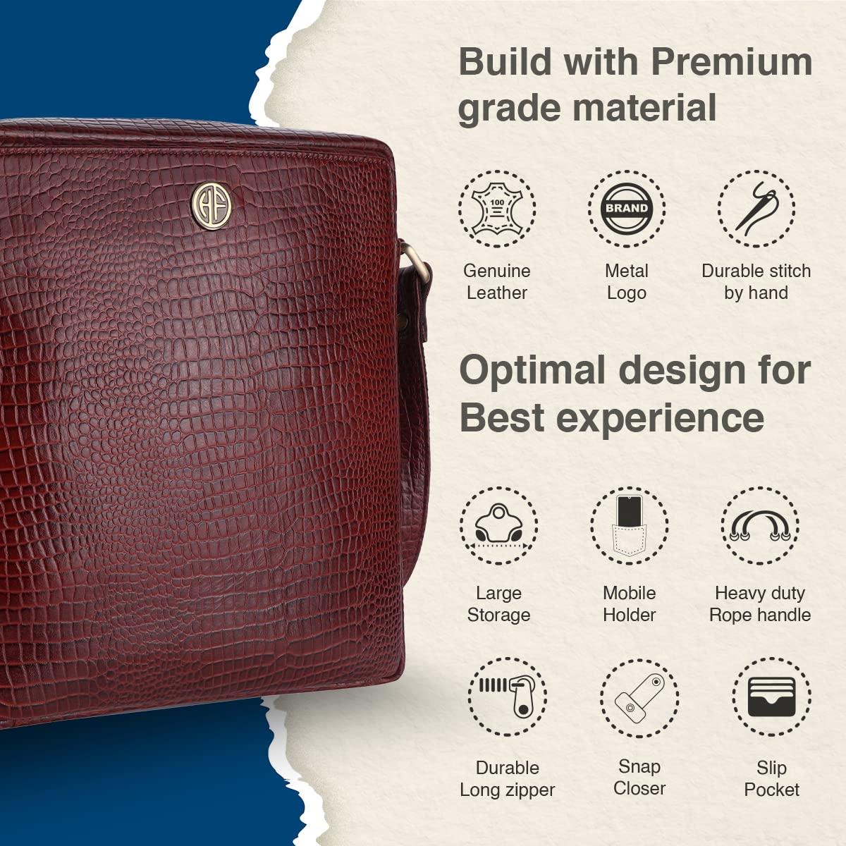 HAMMONDS FLYCATCHER Genuine Leather Sling Bag for Men, Stylish Spacious Side Crossbody Bag for Daily Use, Travel, Adjustable Strap, 1 Year Warranty - Brown