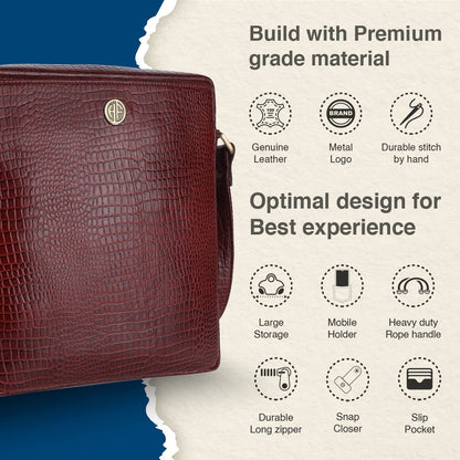 HAMMONDS FLYCATCHER Genuine Leather Sling Bag for Men, Stylish Spacious Side Crossbody Bag for Daily Use, Travel, Adjustable Strap, 1 Year Warranty - Brown