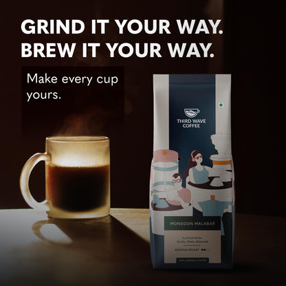THIRD WAVE COFFEE | Monsoon Malabar Aa | 100% Arabica | Medium Roast | Whole Beans | 250 grams | Pouch