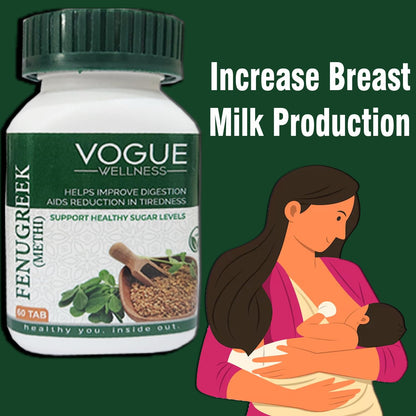 Vogue Wellness Fenugreek Tablets (Methi) | Natural Herbal Supplement for Digestive Health & Wellness | Supports Healthy Blood Sugar Levels & Hormonal Balance | 60 Tablets