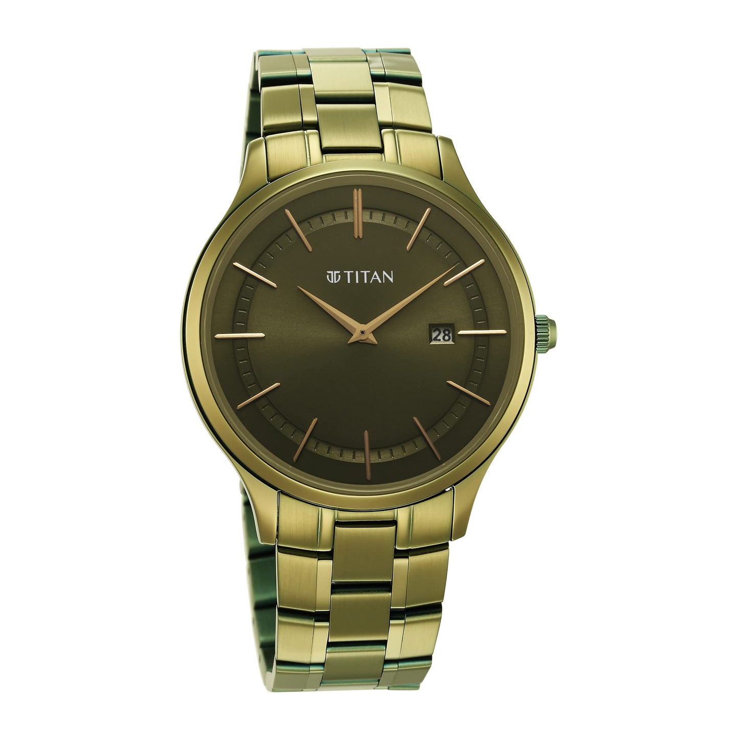 Titan Classique Slimline Quartz Analog with Date Olive Green Dial Metallic Green
