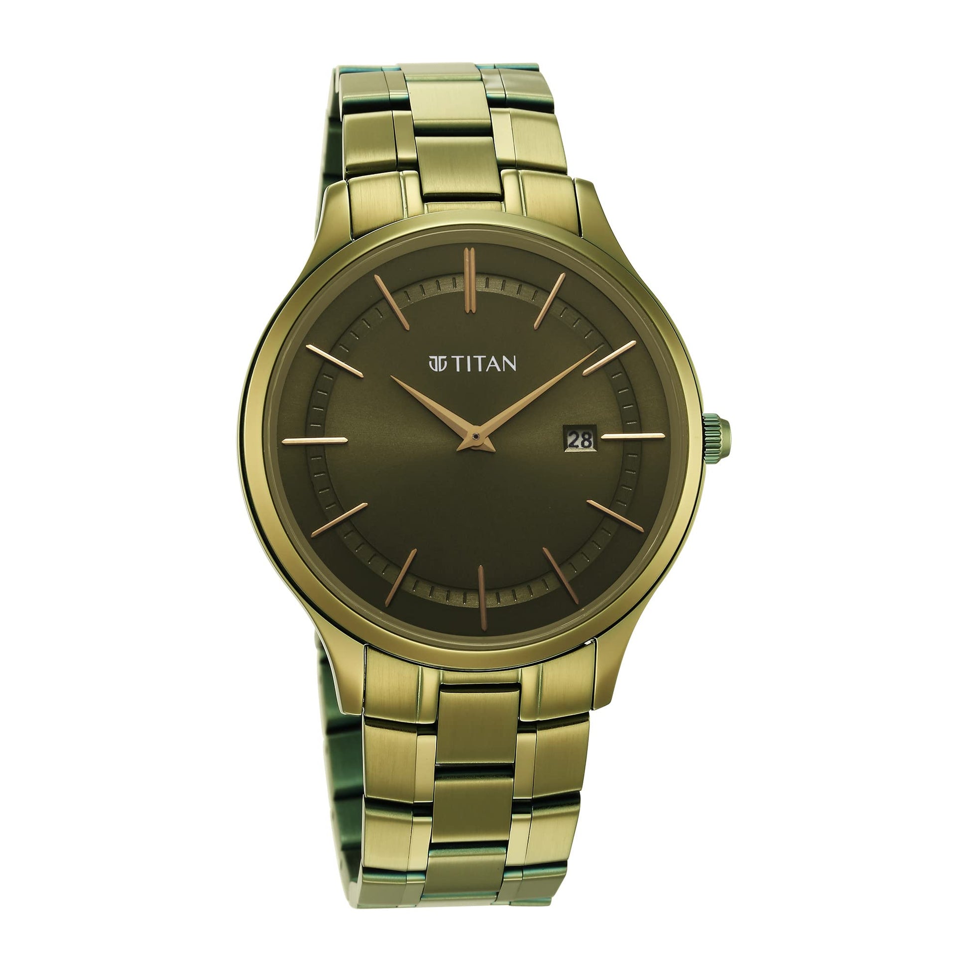 Titan Classique Slimline Quartz Analog with Date Olive Green Dial Metallic Green