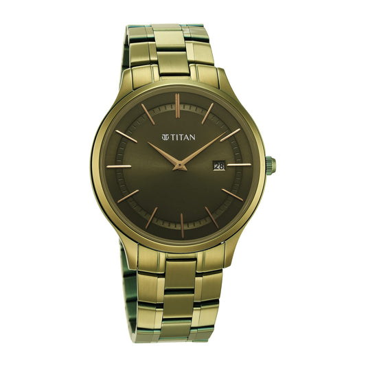 Titan Classique Slimline Quartz Analog with Date Olive Green Dial Metallic Green