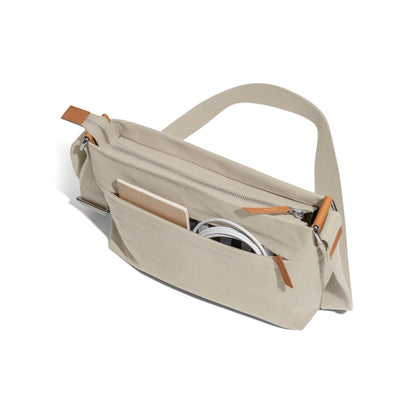 DailyObjects Unisex All Sunday Sling Crossbody Bag | Cotton Canvas Purse With Slip Pockets | Zip Closure | Storage Space For Essentials | Relaxed and Functional Shoulder Handbag | Handcrafted White