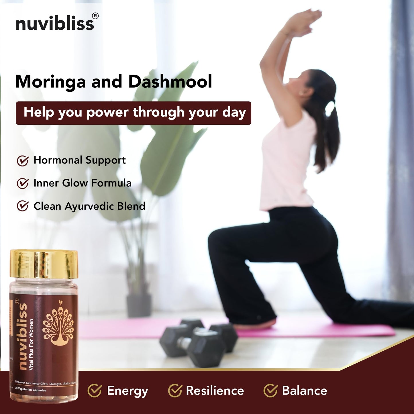 Nuvibliss Vital Plus For Women | Ayurvedic Herbal Supplement with Traditional Ingredients | Daily Support for Energy & Wellness | 30 Vegetarian Capsules