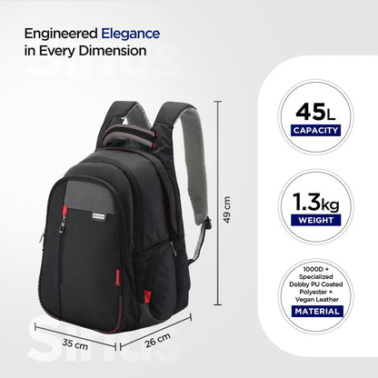 HARISSONS Sirius Travel Laptop Backpack | 45L | Fits 15.6” Laptop | Heavy-Duty Build | USB & Audio Port, Multi-Level Organizer, Trolley Sleeve | Work, Travel & College (black)