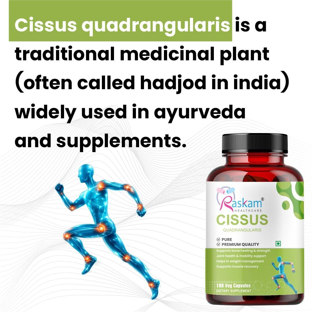 Raskam Cissus Quadrangularis Extract 1000mg – 100 Veg Capsules
