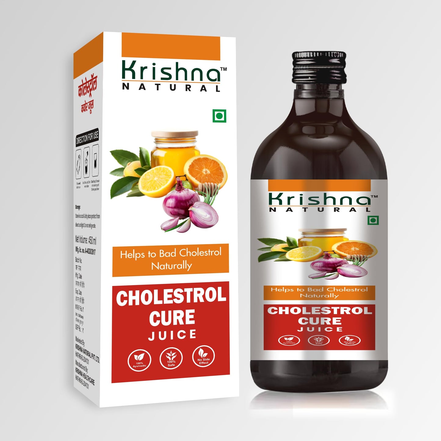 Krishna Herbal & Healthcare Cholesterol Cure Juice, with Ginger, Lemon, Garlic, Honey and Apple Cider Vinegar, 500 ml