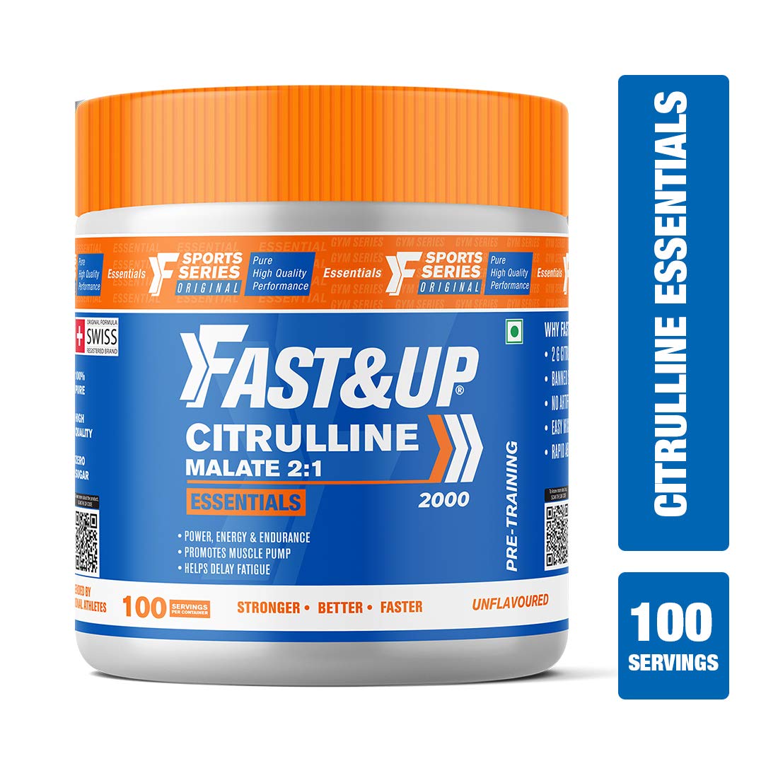 Fast&Up Citrulline (2000mg- 100 Servings, Pack of 200g powder) Citrulline Malate to Enhance Muscle Pump, Sustain Longer Workouts & Boost Recovery (Unflavored)