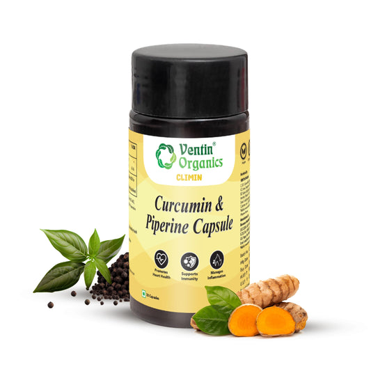 Ventin Organics Climin Curcumin with Piperine Capsules |30 N | Anti-Inflammatory, Antioxidant, Boosts Immunity, Supports Heart, Joint and Muscle Health | All Natural & Safe