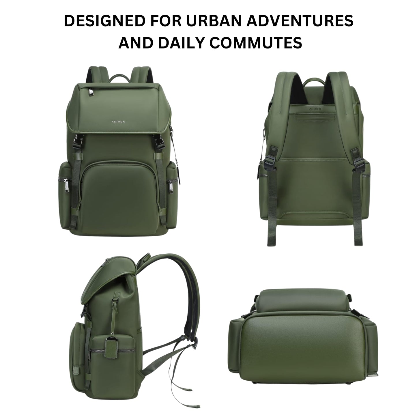 AETHON The Ridge Backpack | 15.6-inch Shoulder Bag | Nylon Fabric | Separate Laptop Compartment | Adjustable Straps | Waterproof Design | Travel Bag (Olive)