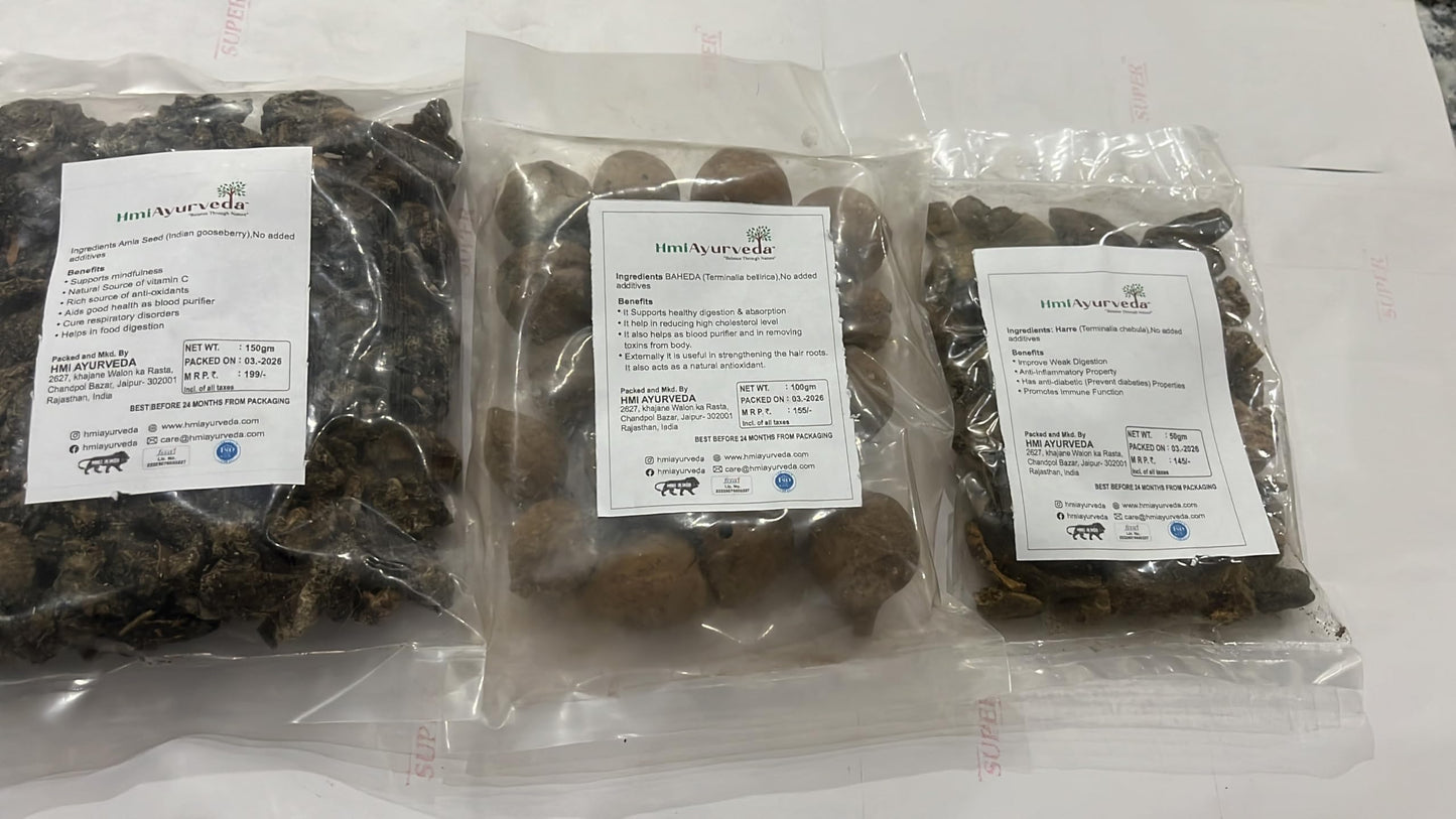 HMI AYURVEDA Triphala (Ratio 1:2:3) Raw, Whole (300 grams) - Harad, Baheda, Amla | 100% Pure and Natural, No Preservatives