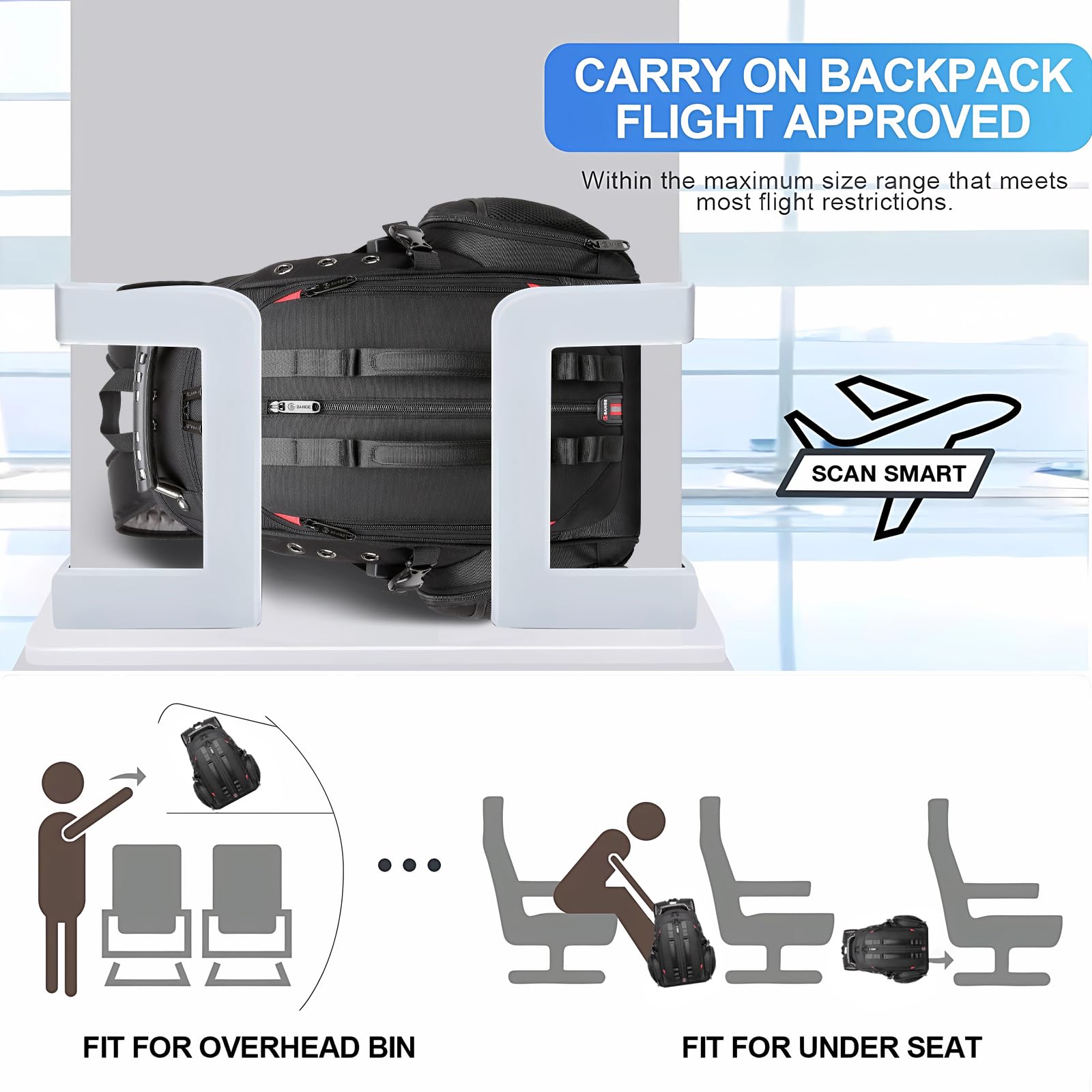BANGE Backpack with USB Charging Port (1901_Black)- image 5