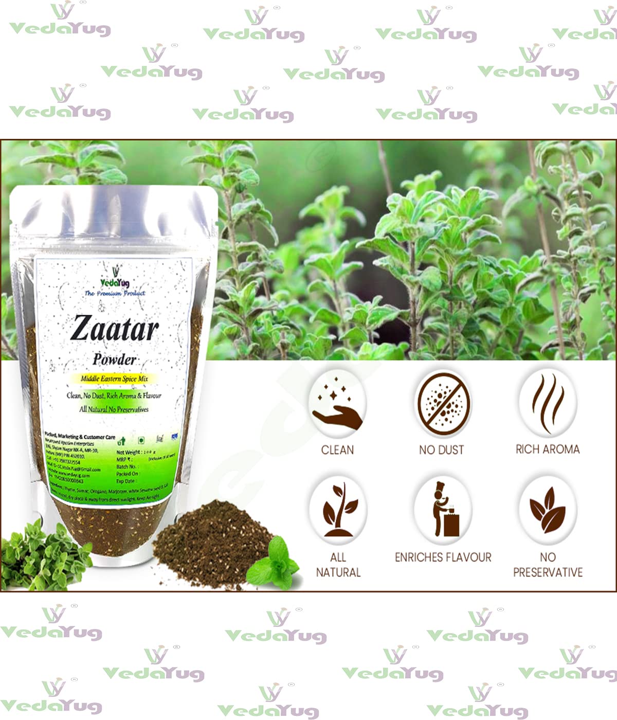 VY VedaYug Zaatar Powder | Middle Eastern Zatar Powder | Mediterranean Spice, 200g|Lebanese Zataar Seasoning for Shawarma Masala