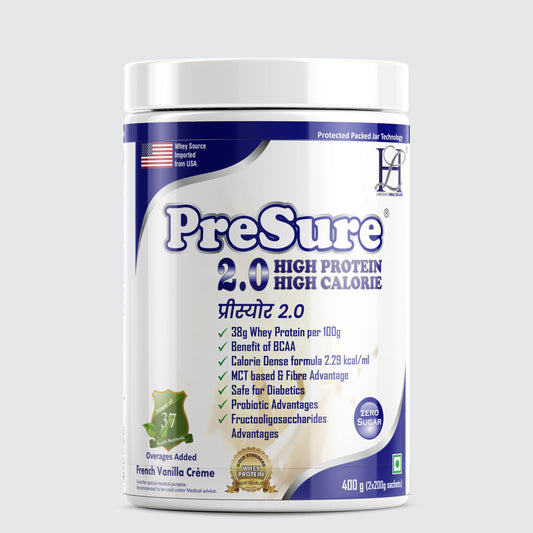 PreSure 2.0 HIGH PROTEIN HIGH CALORIE Whey Protein Powder Vanilla Creme Flavore For Men And Women_(400 GM)
