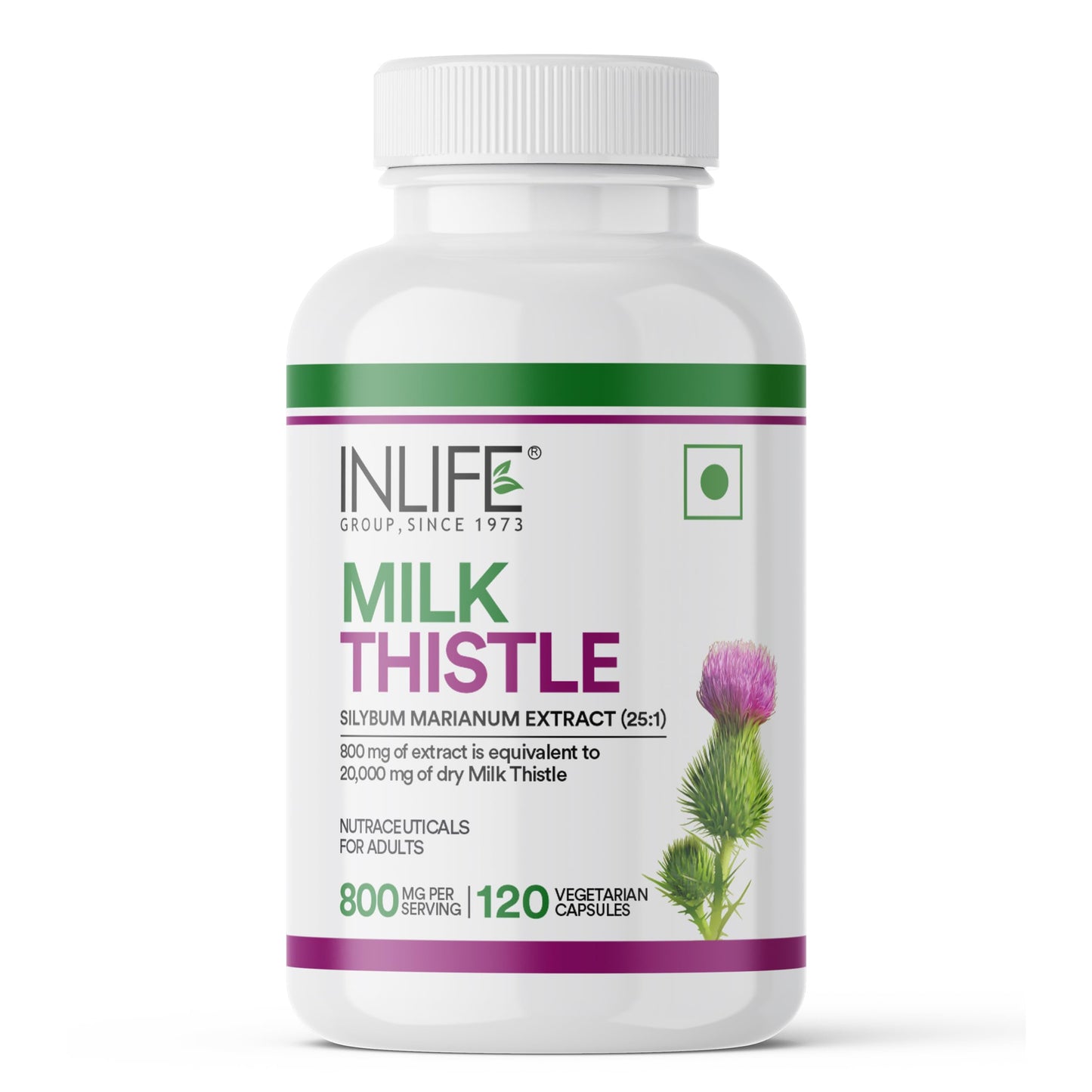 INLIFE Milk Thistle 800mg Silymarin, Silybum Marianum Extract 25:1, Liver Health & Detox Function, Men Women, 120 Veg Capsules (Pack of 2)