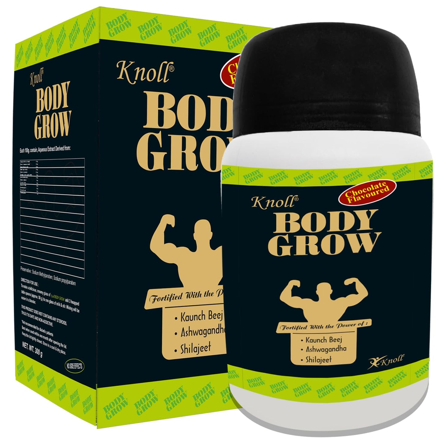 Knoll Healthcare Body Grow Powder For Muscle Mass Gain Weight Gainers And Weight Gain Muscle Building with Ashwagandha & Shilajeet (300g) per Pack (Pack of 3)