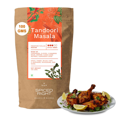 Spiced Right Tandoori Masala: 100g of Rich, Smoky Powder Masala with Garlic for Tikka, Tandoori Chicken & Paneer – Vibrant Red, Perfect for Marinating.