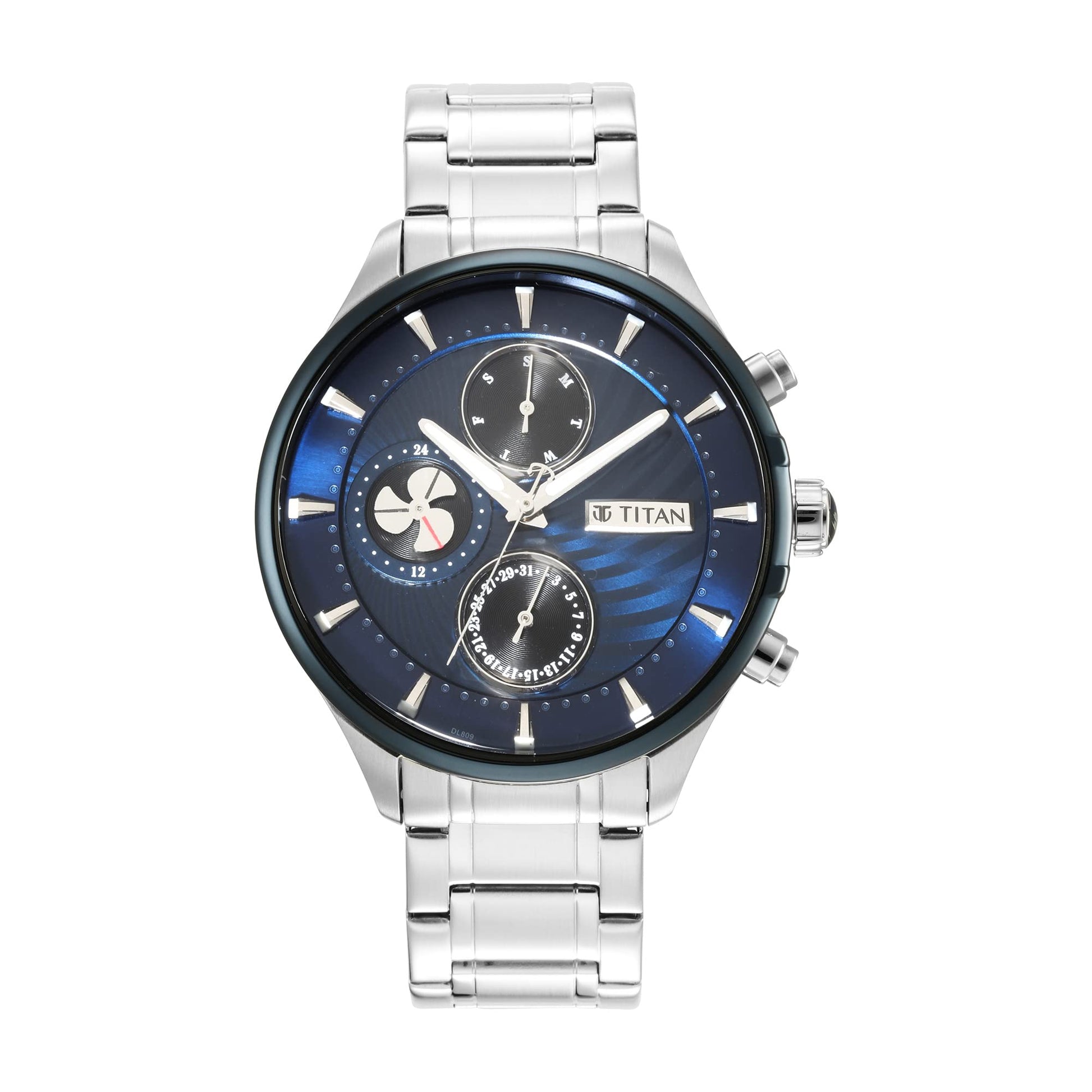 Titan Regalia Maritime Blue Dial Quartz Multifunction Stainless Steel Strap Watc
